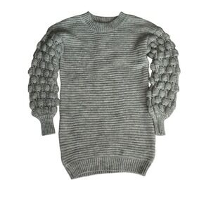 Dee Elly Gray‎ Knit Dress Long Sleeve Popcorn Oversized Sweater Dress Med